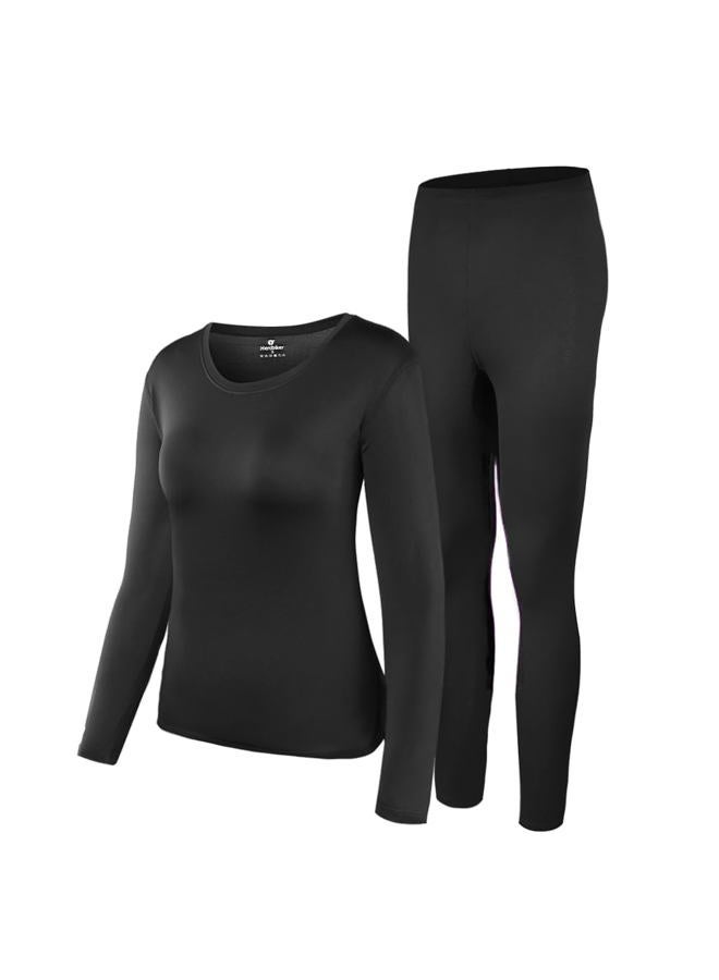Herobiker Thermal Underwear Women Ultra-Soft Set Base Layer Top & Bottom Long Johns with Fleece Lined Winter Warm, Black, S - Image 1