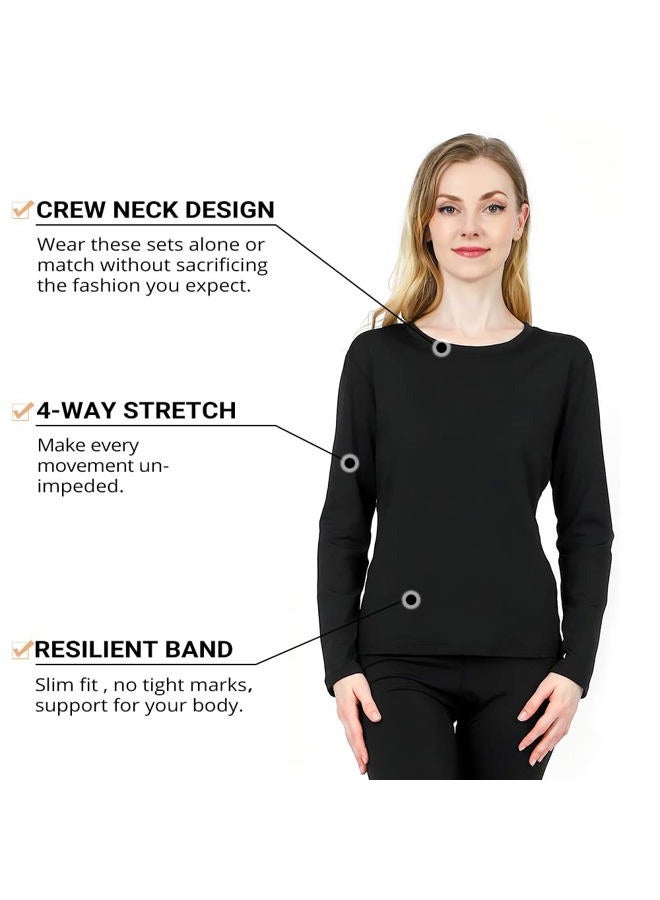 Herobiker Thermal Underwear Women Ultra-Soft Set Base Layer Top & Bottom Long Johns with Fleece Lined Winter Warm, Black, S - Image 2