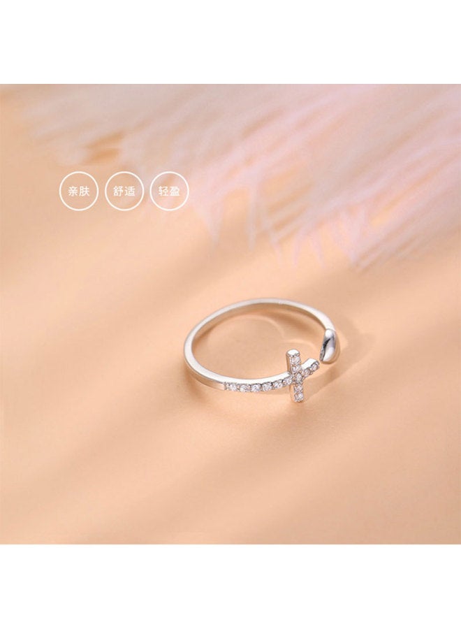 925 Sterling Silver Heart-shaped Cross Ring, European And American Style, Non-fading, Adjustable Ring, Heart-shaped With Diamonds, Niche Ring Y434