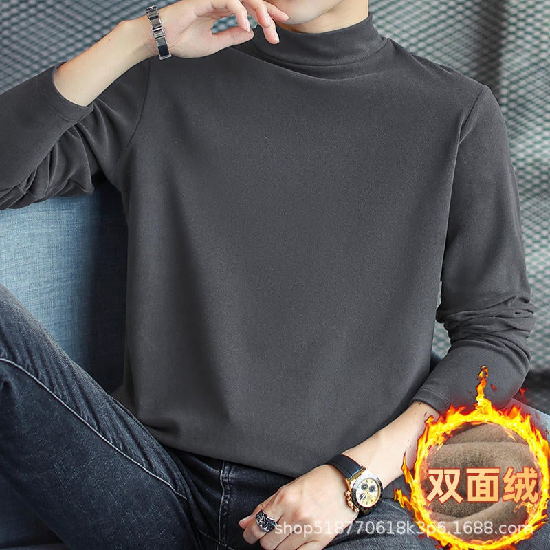Develvet constant temperature thermal underwear fleece-lined thickened inner mens bottoming shirt half turtleneck long sleeve T-shirt autumn clothes Winter Dark green - Image 3