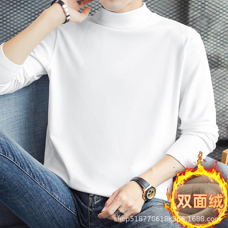 Develvet constant temperature thermal underwear fleece-lined thickened inner mens bottoming shirt half turtleneck long sleeve T-shirt autumn clothes Winter Dark green - Image 5