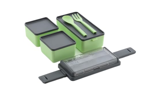 Attro Double Decker Plastic Lunch Box Comes with 3 Detachable Box 2 Spoons Stylish Lid BPA Free Air Tight Easy to Carry Ideal for Office School OudoorPistachio Green - Image 3