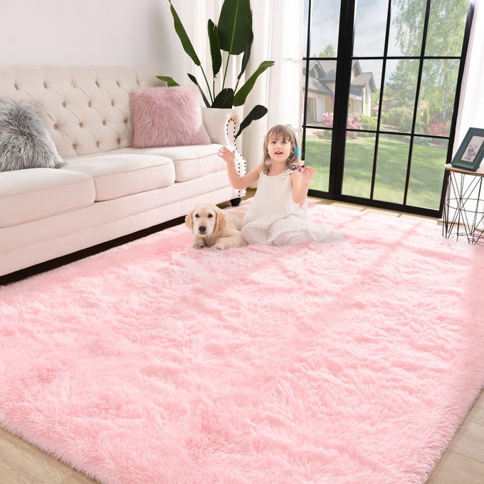 SUPER SOFT SHAGGY RUG FOR BEDROOM 5X8 FEET FLUFFY CARPET FOR LIVING ROOM FUZZY INDOOR PLUSH AREA RUG FOR HOME DECOR FURRY FLOOR RUGS FOR DORM KIDS NURSERY RUG FOR GIRLS PINK