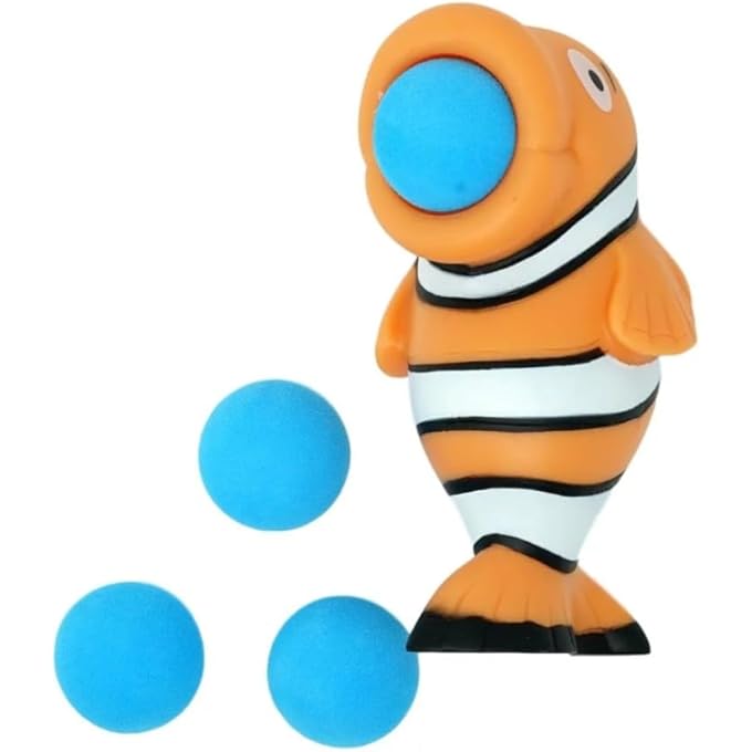 Clown Fish Popper | SqueezePowered Foam Ball Launcher Toy with Soft Balls | Active Play Toy for Kids Ages 4+