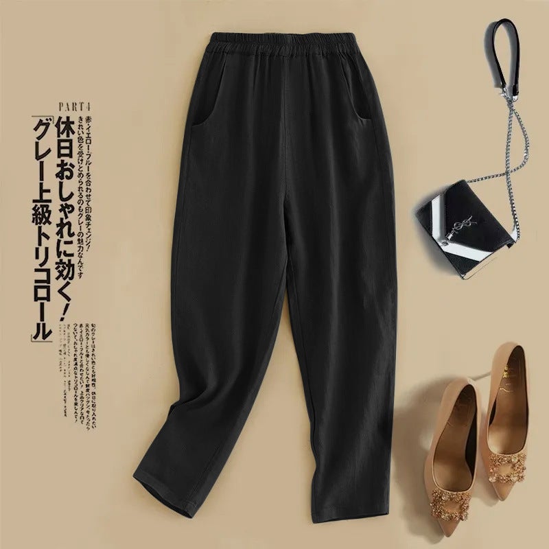 [Store Hot Sale] Special Offer New Cotton and Linen Harem Pants for Women Thin 2025 Summer Casual Loose Small People Black hh [high quality edition]