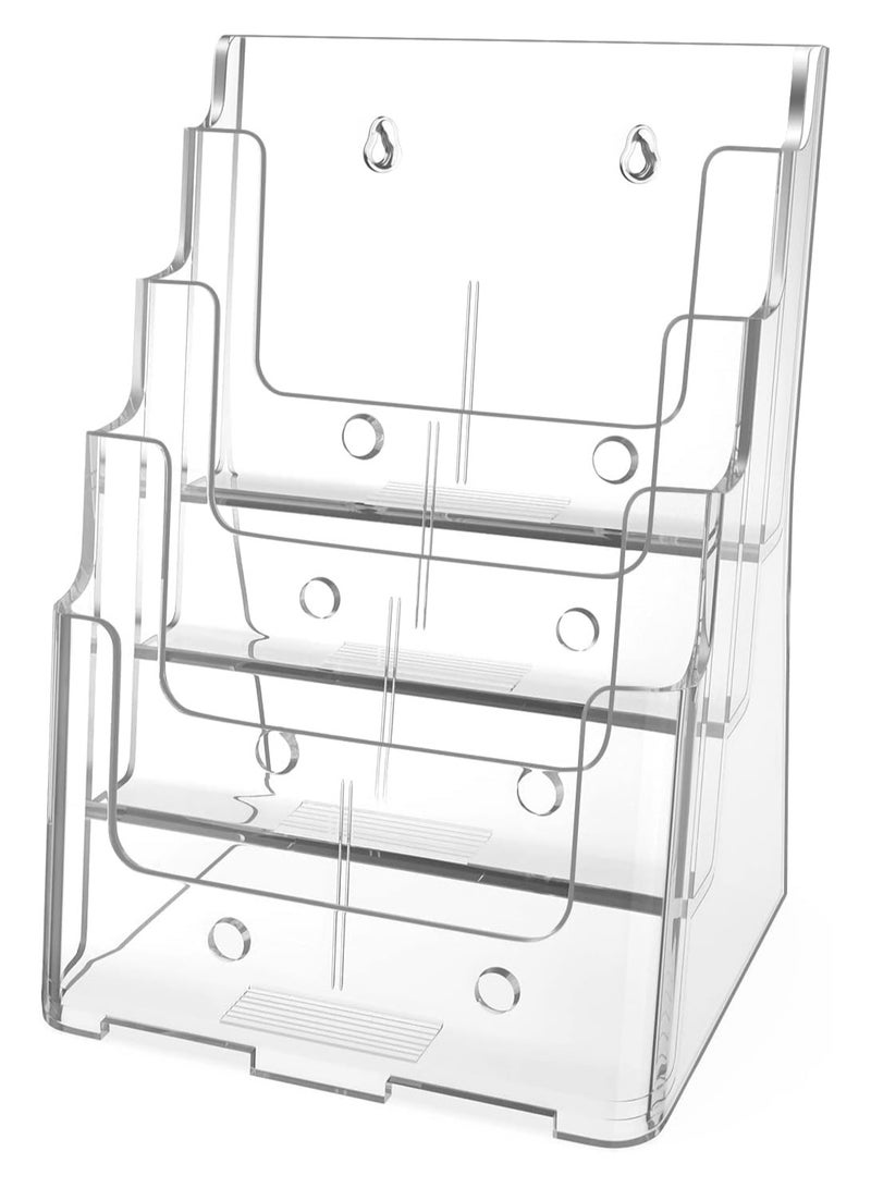 MARKQ [4 طبقات] حامل كتيبات أكريليك - حامل منشورات وكتالوجات شفاف لعرض الكتيبات والمستندات والأدبيات، حامل للتثبيت على الحائط أو الطاولة - Image 1