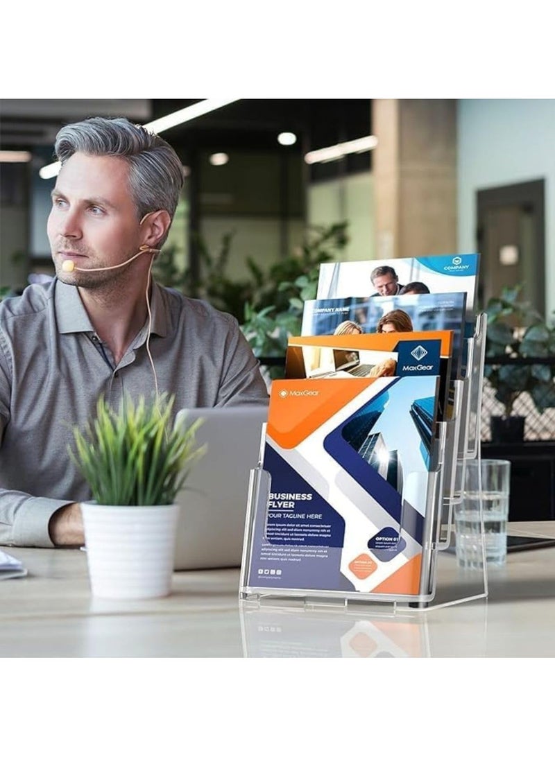 MARKQ [4 طبقات] حامل كتيبات أكريليك - حامل منشورات وكتالوجات شفاف لعرض الكتيبات والمستندات والأدبيات، حامل للتثبيت على الحائط أو الطاولة - Image 2