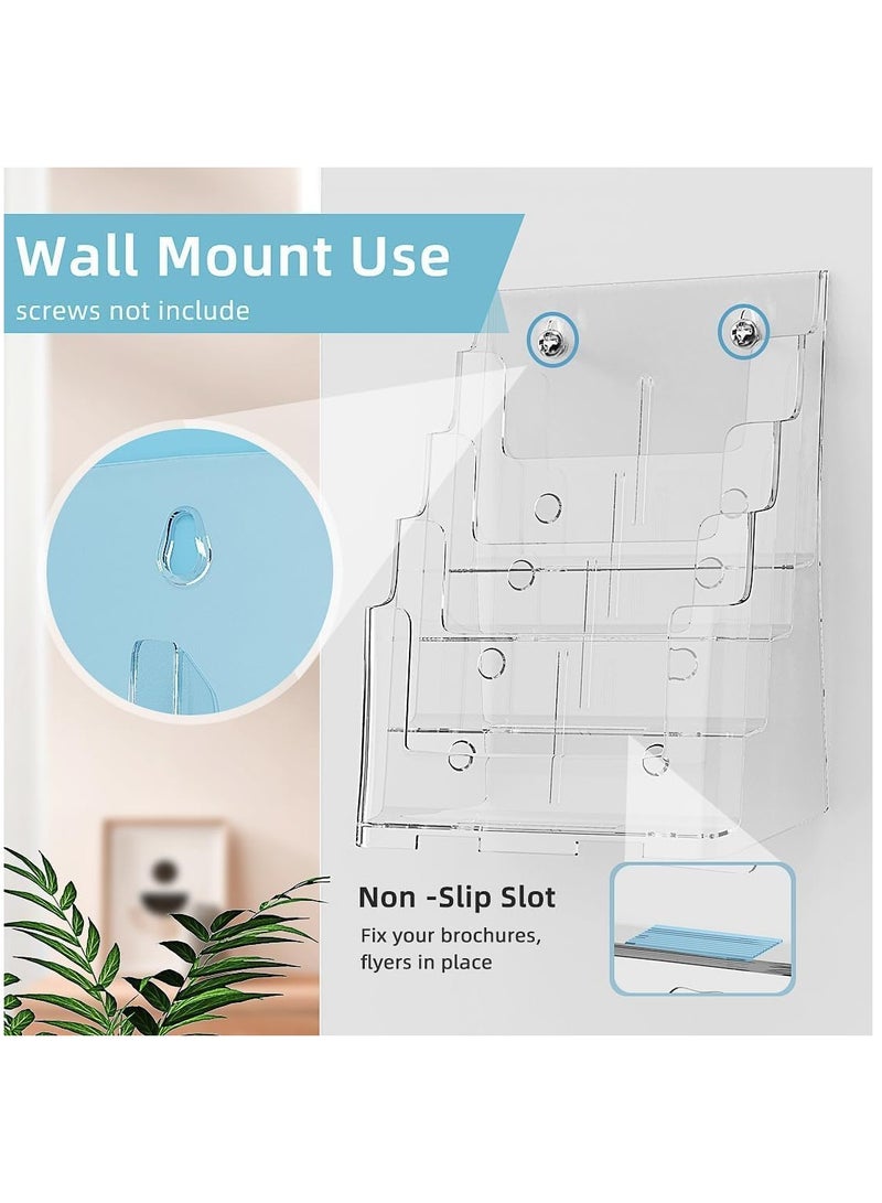 MARKQ [4 طبقات] حامل كتيبات أكريليك - حامل منشورات وكتالوجات شفاف لعرض الكتيبات والمستندات والأدبيات، حامل للتثبيت على الحائط أو الطاولة - Image 3