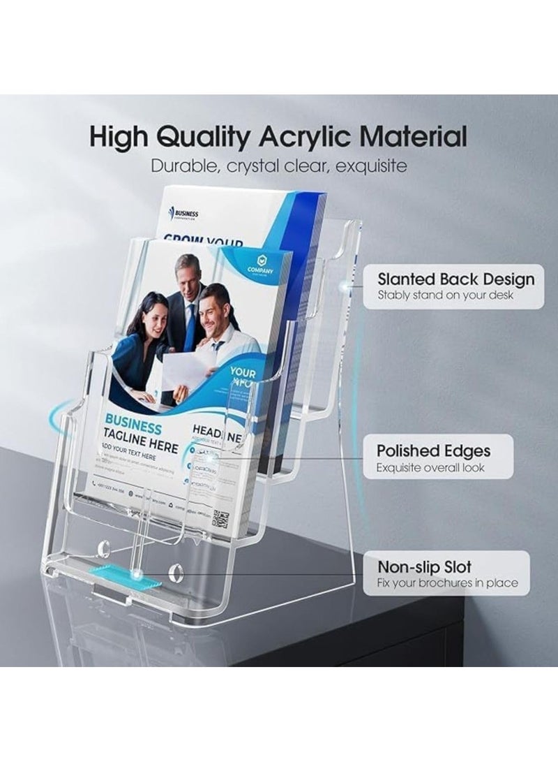 MARKQ [4 طبقات] حامل كتيبات أكريليك - حامل منشورات وكتالوجات شفاف لعرض الكتيبات والمستندات والأدبيات، حامل للتثبيت على الحائط أو الطاولة - Image 5