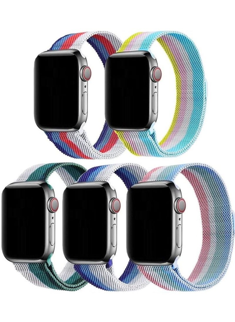 CATANES - 5Pack Apple Watch 45mm 44mm 42mm Milanese Mesh Stainless Steel Magnetic Closure Band Compatible with iWatch Series 7/SE/6/5/4/3/2/1 - Image 1