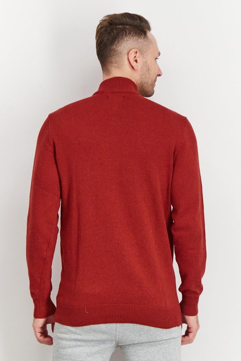 Chaps Men High Neck Embroidered Logo Long Sleeve Sweaters, Rust and Grey - Image 2