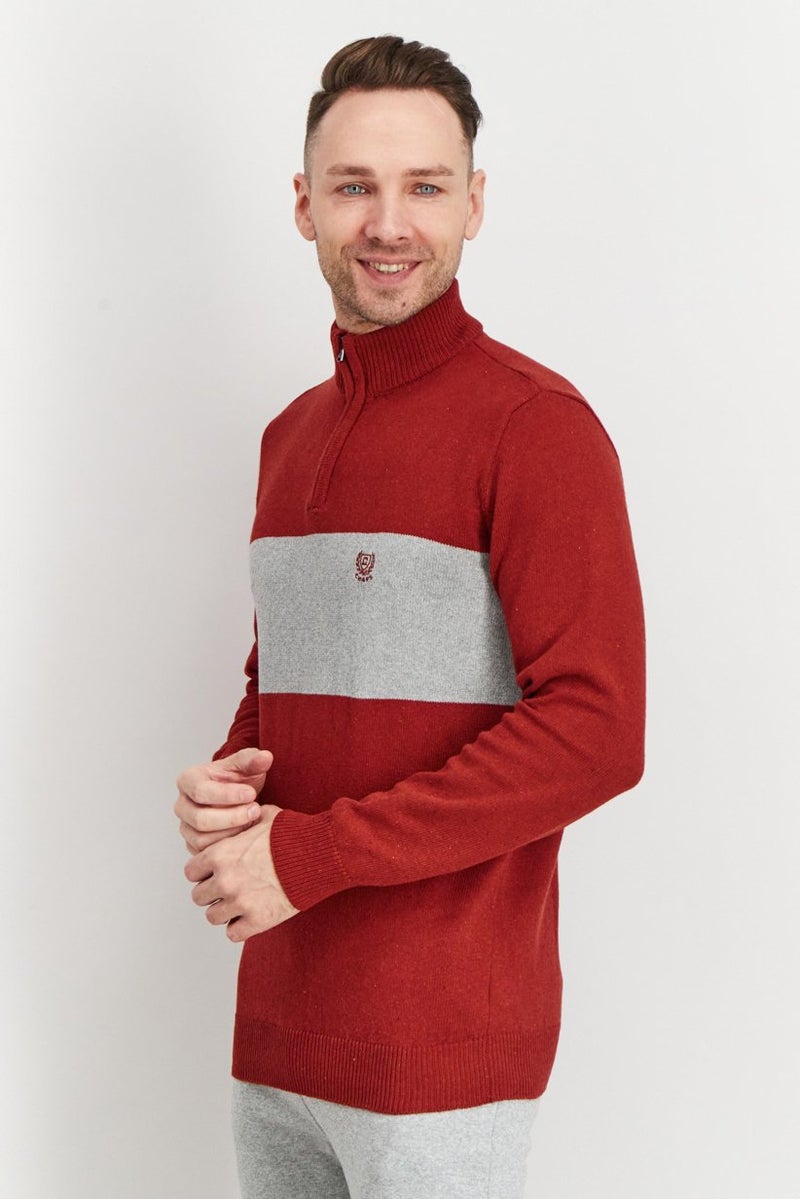 Chaps Men High Neck Embroidered Logo Long Sleeve Sweaters, Rust and Grey - Image 3