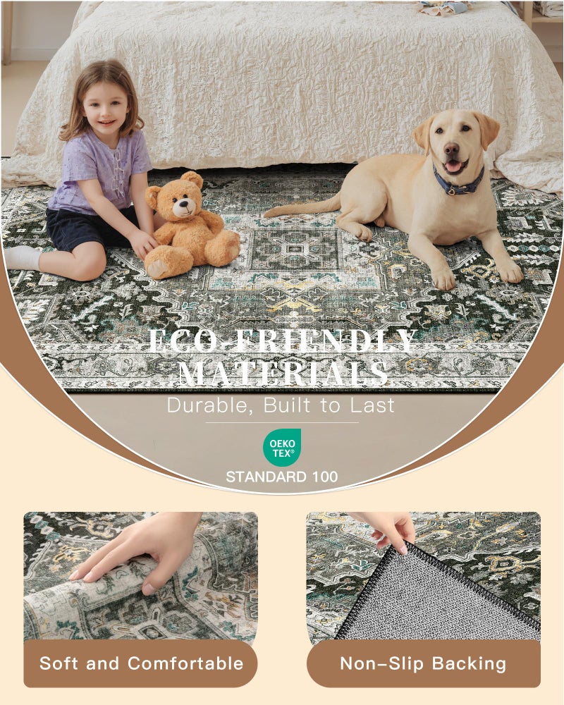 Madane Washable Runner Rug 2x8, Runners for Hallways Non-Slip Kitchen Runner Rugs Ultra-Thin Laundry Room Carpet Runner for Entrance Living Dinning Room Foyer, Grey Green/Black Olive - Image 5