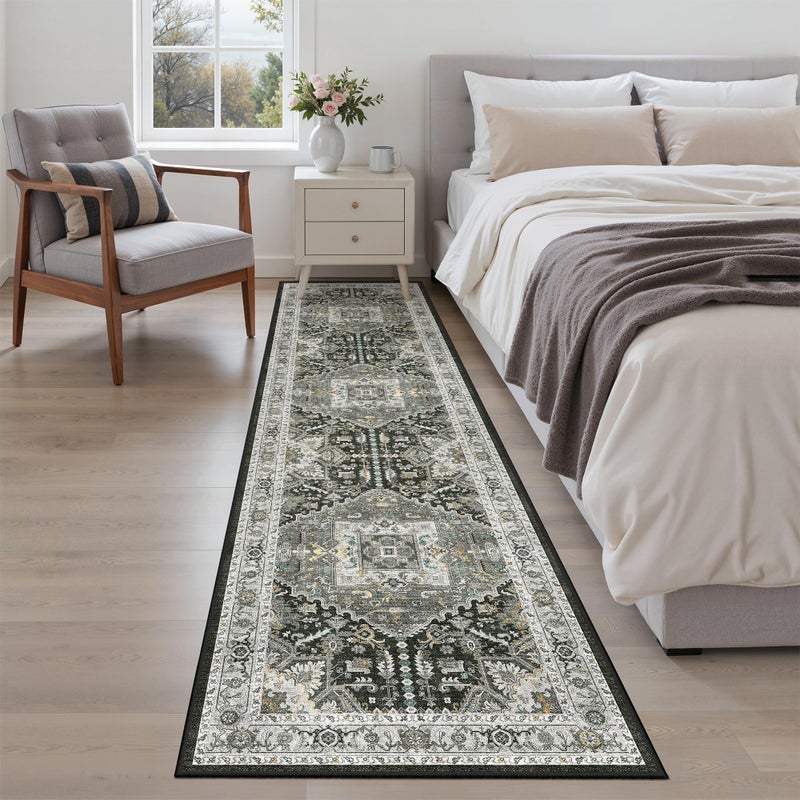 Madane Washable Runner Rug 2x8, Runners for Hallways Non-Slip Kitchen Runner Rugs Ultra-Thin Laundry Room Carpet Runner for Entrance Living Dinning Room Foyer, Grey Green/Black Olive - Image 4