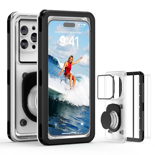 APRUT Waterproof Phone Pouch Case 75 2025 Upgraded IPX8 Waterproof Phone Case for Snorkeling Universal Fit for iPhone 16 Pro Max 15 14 13 Galaxy S25 Beach Vacation Essentials Black - Image 1