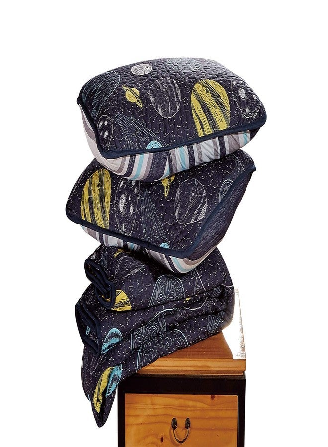 Kids Zone Home Collection Quilted Bedspread Universe Galaxy Solar System Navy Blue Yellow Blue For Boys/Teen New # Little Galaxy (Full) - Image 3