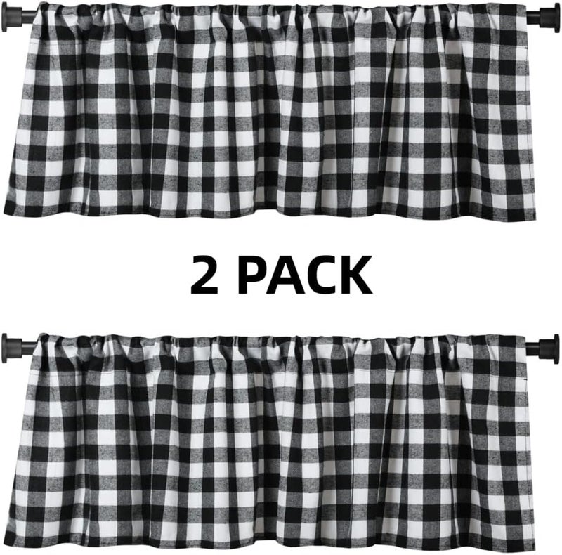 WOSIBO 2 Pack Buffalo Check Plaid Window Valances White and Black Farmhouse Design Window Treatment Decor Curtains Rod Pocket Valances for Kitchen/Living Room 16" x 56" - Image 2