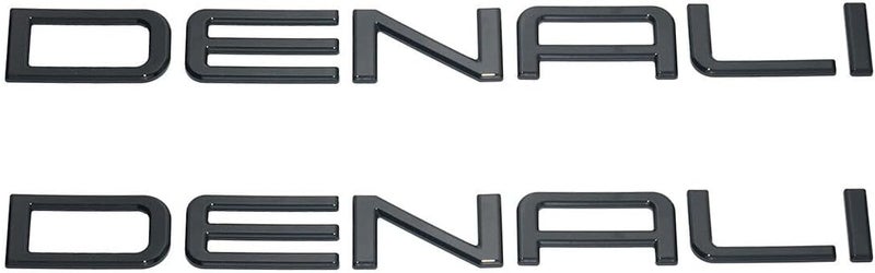 Aimoll Pair Set Front Door Right and Left Denali Emblem Nameplate 3D Badge Liftgate Sticker Replacement for 01-08 Denali Envoy Yukon (Gloss Black) - Image 1