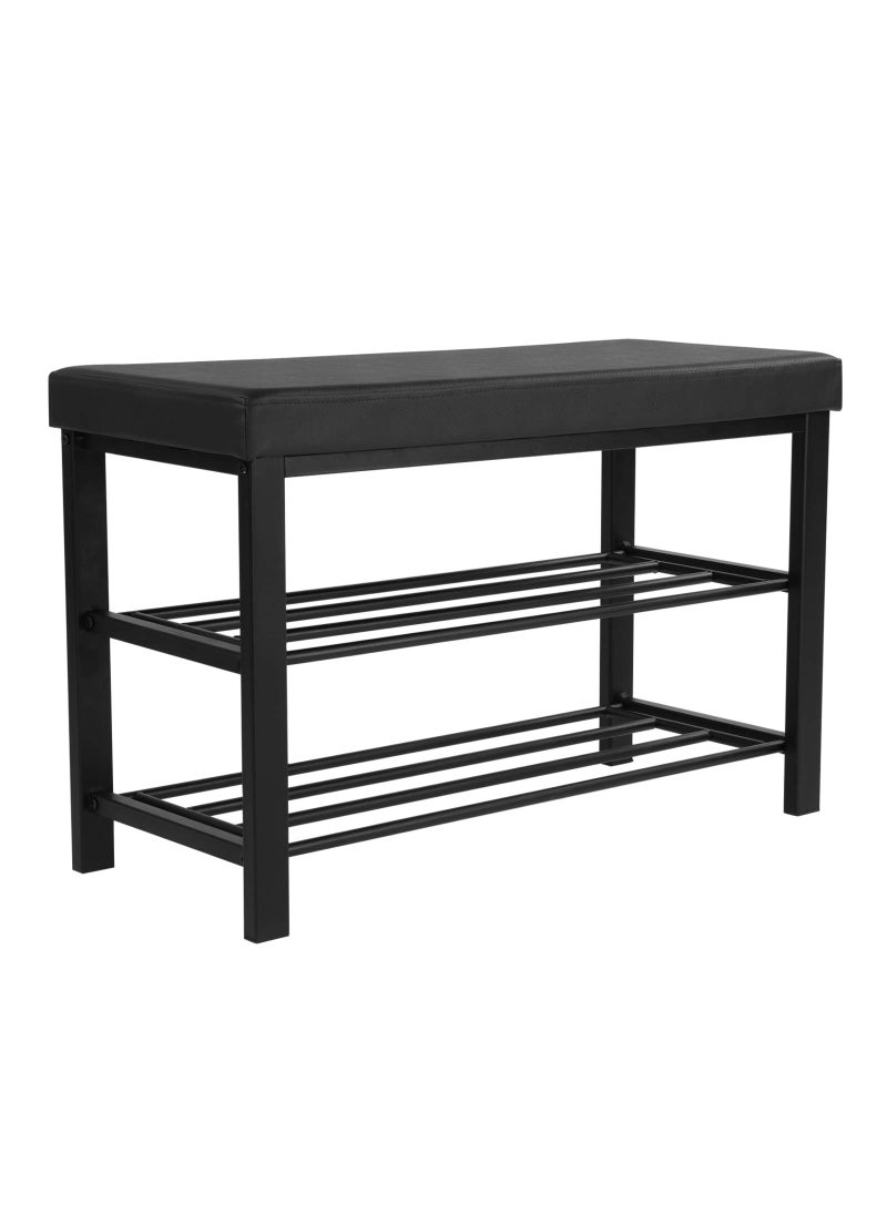 SONGMICS SONGMICS Shoe Bench 3Tier Shoe Rack for Entryway Storage Organizer with Foam Padded Seat Faux Leather Metal Frame for Living Room Hallway 122 x 319 x 193 Inches Black ULBS58H 