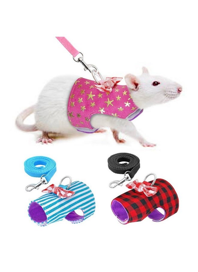 Stock Show Stock Show Small Pet Outdoor Walking Harness Vest and Leash Set with Cute Bowknot Decor Chest Strap Harness for Rat Ferret Hamster Squirrel Clothes Accessory, Blue Stripe  - Image 1