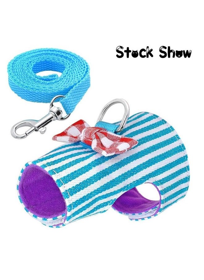 Stock Show Stock Show Small Pet Outdoor Walking Harness Vest and Leash Set with Cute Bowknot Decor Chest Strap Harness for Rat Ferret Hamster Squirrel Clothes Accessory, Blue Stripe  - Image 2