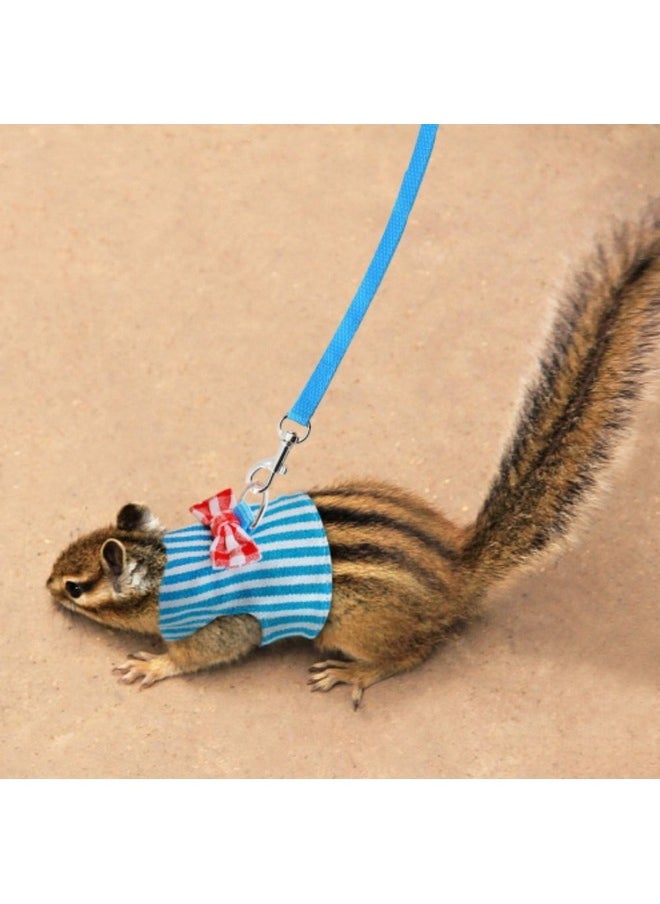 Stock Show Stock Show Small Pet Outdoor Walking Harness Vest and Leash Set with Cute Bowknot Decor Chest Strap Harness for Rat Ferret Hamster Squirrel Clothes Accessory, Blue Stripe  - Image 3