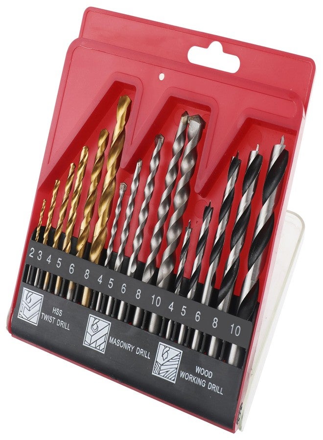 Hi-Spec 16pc Compact Multi Steel Drill Bit Box Case Set. HSS Titanium Coated, Brad Points & Masonry Mixed Drill Bits for Metal, Wood, Plastics & Brick - Image 1