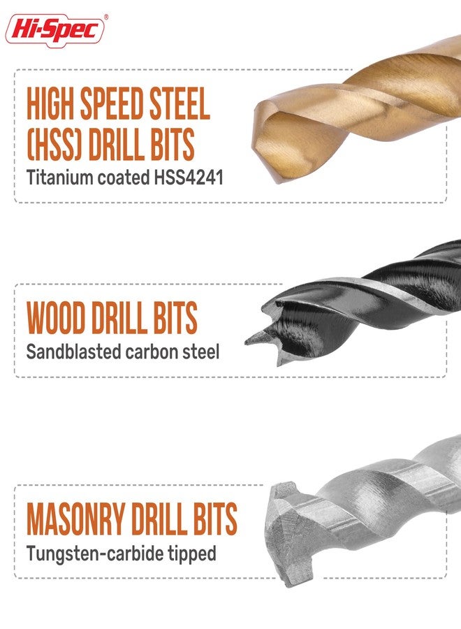 Hi-Spec 16pc Compact Multi Steel Drill Bit Box Case Set. HSS Titanium Coated, Brad Points & Masonry Mixed Drill Bits for Metal, Wood, Plastics & Brick - Image 3