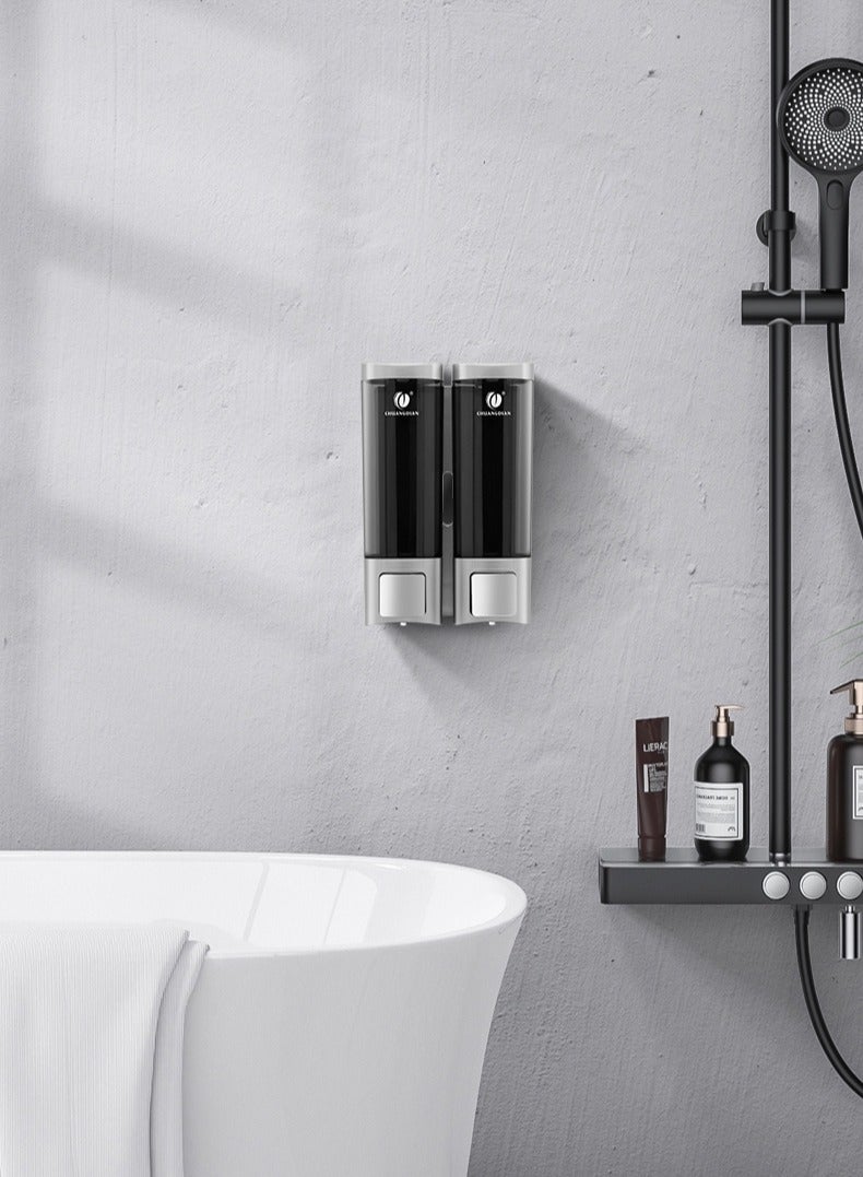 موزع صابون اليد سعة 200 مل مثبت على الحائط، شامبو سائل، منظف لليدين، حاوية لوشن الحمام بدون حفر للحمام في الفندق، الحمام، المطبخ، غسيل الأطباق 2013B (رمادي) - Image 2