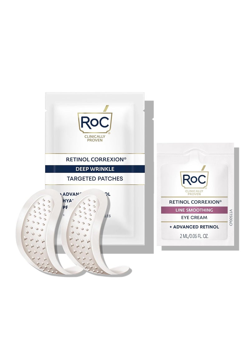 RoC - RoC Retinol Correxion Deep Wrinkle NonInvasive Targeted Patches with Hyaluronic Acid  Firming Peptides for Forehead 11 Lines Crows Feet and Laugh Lines 6 Patches with Retinol Eye Packette - Image 1