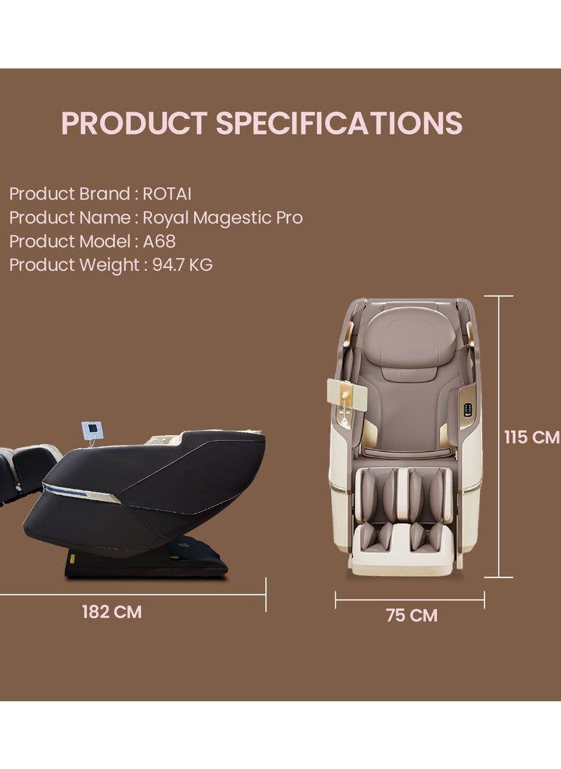 Royal Majestic A68 Massage Chair with 3D Dual Movement, AI Smart Massage, 22 Auto Programs, Hot Compress, Foot Roller, Air Cooling, and Extra-Long SL Track - pzsku/ZAA7C93B2D354B08F4F4AZ/45/_/1738751279/d13f0493-cda0-4733-a568-1127197ecf8d