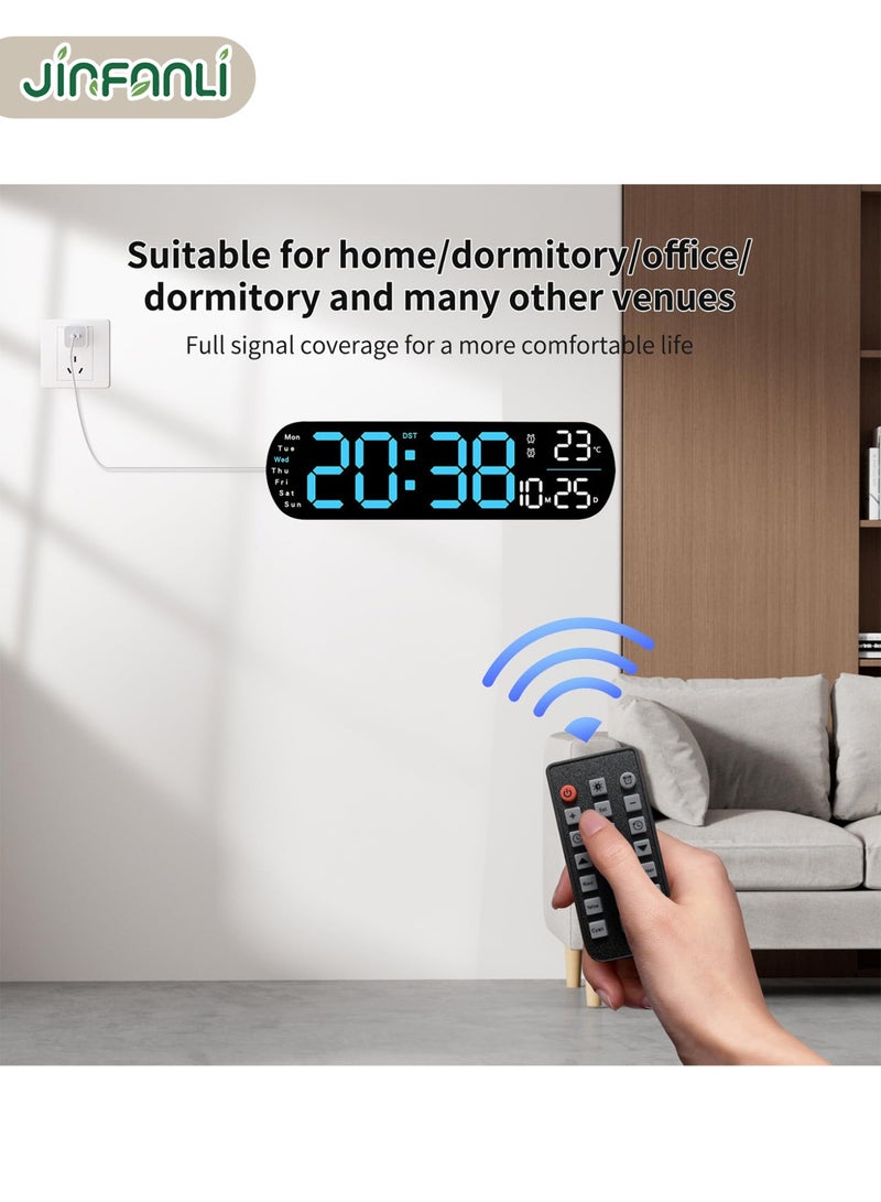 جين فان ل أنا ساعة حائط رقمية، شاشة كبيرة، ساعة منبه 14 بوصة، جهاز تحكم عن بعد، إضاءة محيطة، عشرة مستويات حساسية ضوء تلقائية، ساعة رقمية LED، ساعة كبيرة مع التاريخ ويوم الأسبوع ودرجة الحرارة - Image 5