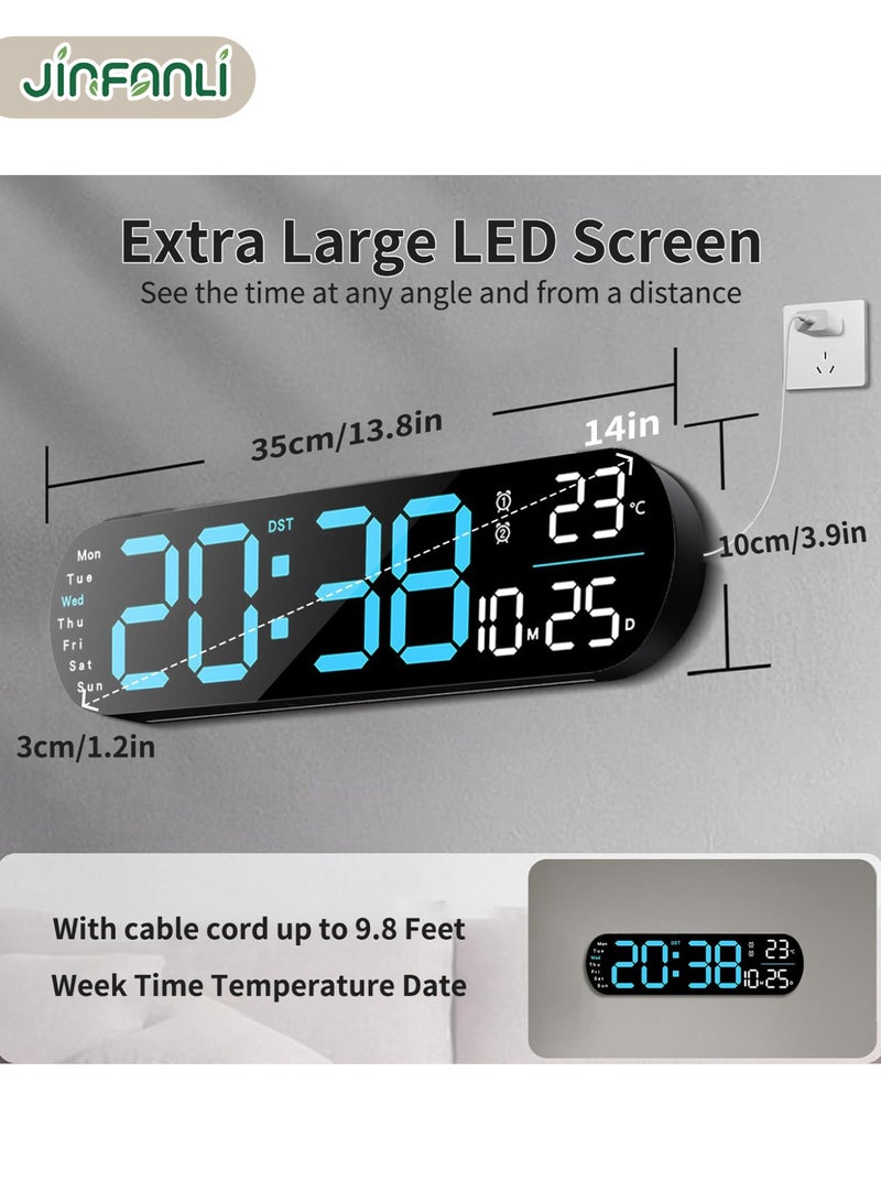 جين فان ل أنا ساعة حائط رقمية، شاشة كبيرة، ساعة منبه 14 بوصة، جهاز تحكم عن بعد، إضاءة محيطة، عشرة مستويات حساسية ضوء تلقائية، ساعة رقمية LED، ساعة كبيرة مع التاريخ ويوم الأسبوع ودرجة الحرارة - Image 2