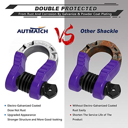 AUTMATCH D Ring Shackles 3/4" Mega Shackle (2 Pack) 68,000Ibs Break Strength - Heavy Duty Clevis Shackles with 7/8" Screw Pin and Isolator Washer for Tow Strap Winch Off Road Vehicle Recovery, Purple - Image 5