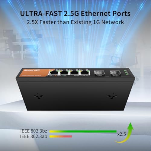 keepLiNK 6-Port 2.5G Switch Unmanaged, 4 x 2.5GBASE-T Ports & 2 x 10GBASE-T SFP Slots, 60Gbps Switching Capacity, Plug & Play/Wall Mountable/Fanless Metal, Compatible with 1000Mbps Devices - Image 4