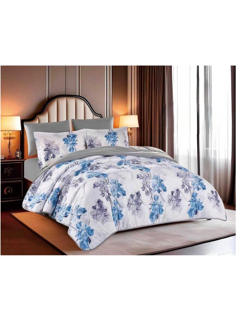 HAPPYMOON 4-Piece Oversized Single Comforter Bedding Set 230x170 cm, 350 GSM Comforter with Fitted Sheet, Pillow Shams & Pillowcases, Soft Printed Bedding Set - Image 1