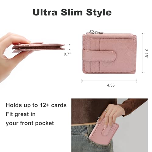 Fependu Slim Wallet for Women Thin Womens Card Holder RFID Blocking Genuine Leather Small Wallets Pearl Pink - Image 3