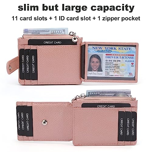 Fependu Slim Wallet for Women Thin Womens Card Holder RFID Blocking Genuine Leather Small Wallets Pearl Pink - Image 2