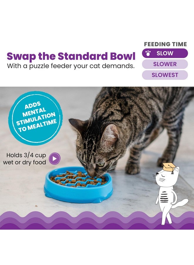 Catstages Kitty Slow Feeder Cat Bowl, Blue - Image 2