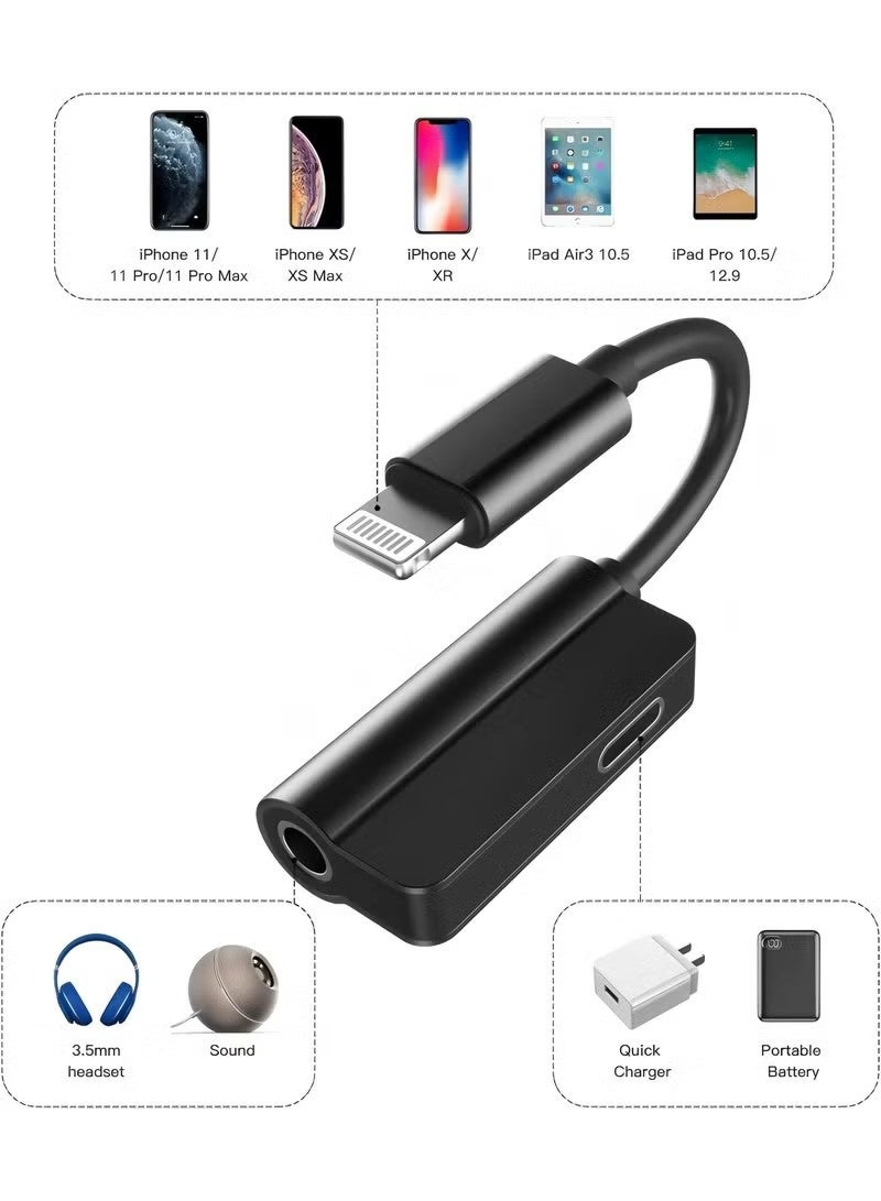 Lightning to 3.5mm Jack Dongle Splitter(2in1) for Apple MFI Certified for iPhone Aux Adapter Headphone Audio Cable Charger Cord for 7 8 Plus X Xr 14 13 12 11 Pro Max for iPad Charging Music Earphone - Image 2