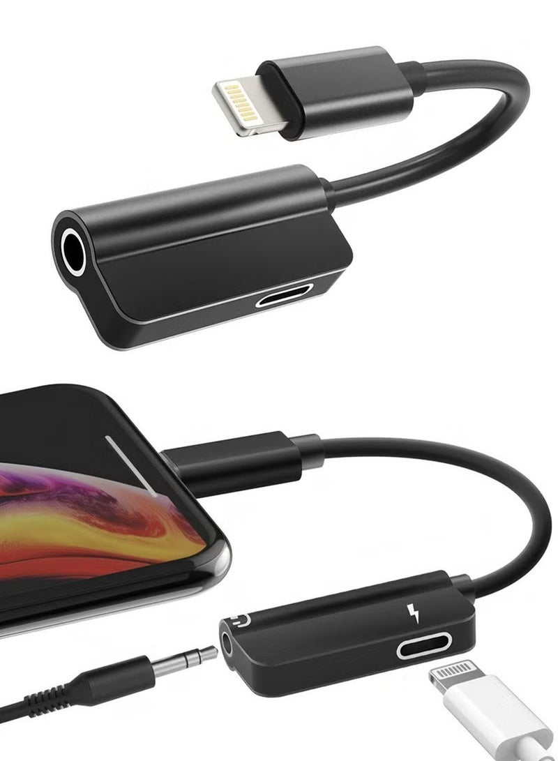Lightning to 3.5mm Jack Dongle Splitter(2in1) for Apple MFI Certified for iPhone Aux Adapter Headphone Audio Cable Charger Cord for 7 8 Plus X Xr 14 13 12 11 Pro Max for iPad Charging Music Earphone - Image 1