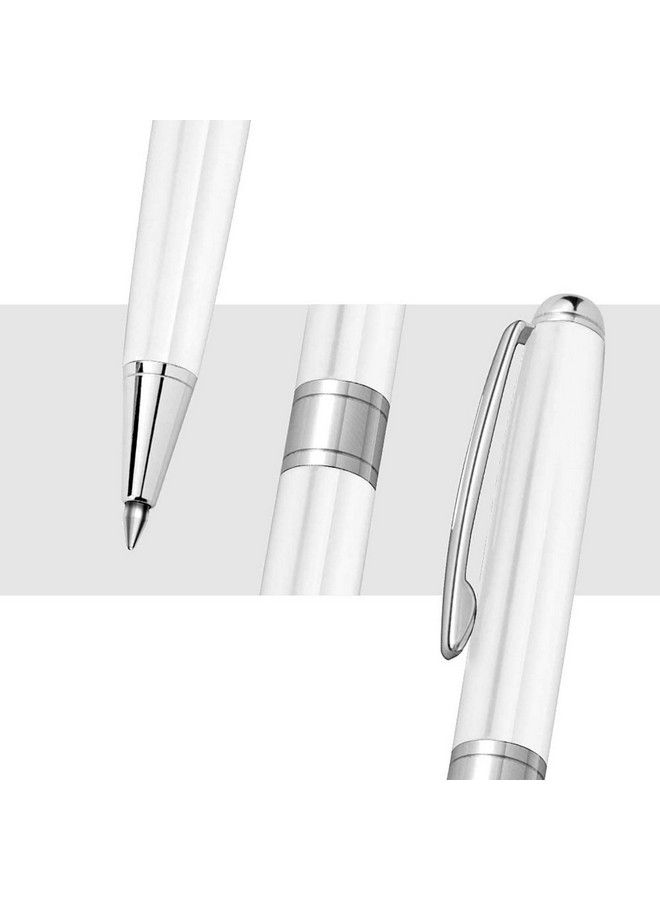 Cambond Ballpoint Pens Black Ink Metal Pens Stainless Steel Uniform Pens For Men Gift Business Police Flight Attendant 1.0 Mm Medium Point 3 Pens With 3 Extra Refills White - Image 3