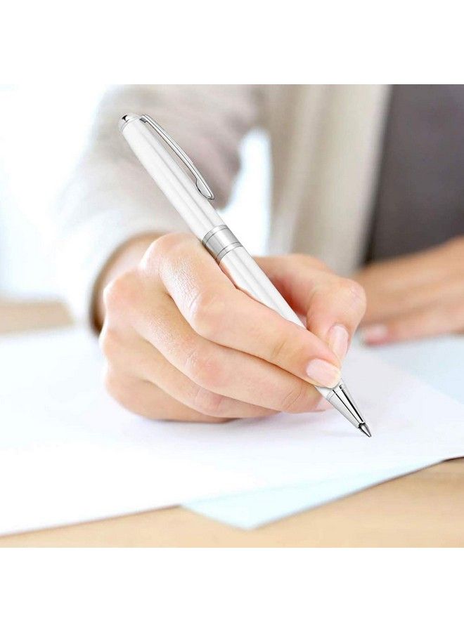 Cambond Ballpoint Pens Black Ink Metal Pens Stainless Steel Uniform Pens For Men Gift Business Police Flight Attendant 1.0 Mm Medium Point 3 Pens With 3 Extra Refills White - Image 4