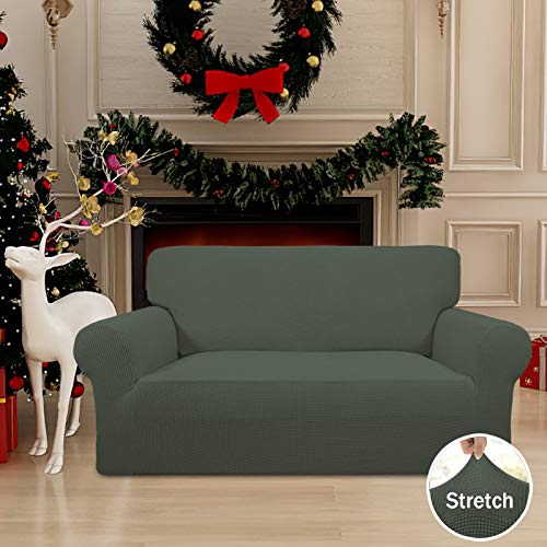 Easy-Going EasyGoing Stretch Loveseat Slipcover 1Piece Sofa Cover Furniture Protector Couch Soft with Elastic Bottom for Kids Polyester Spandex Jacquard Fabric Small Checks Loveseat Olive Green - Image 3