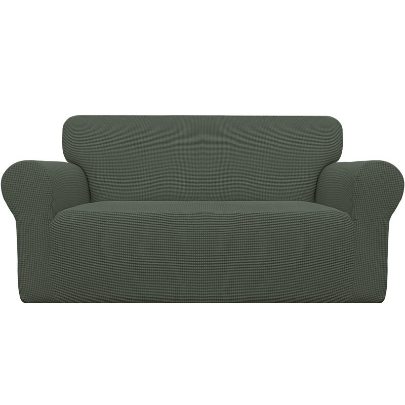 Easy-Going EasyGoing Stretch Loveseat Slipcover 1Piece Sofa Cover Furniture Protector Couch Soft with Elastic Bottom for Kids Polyester Spandex Jacquard Fabric Small Checks Loveseat Olive Green - Image 2