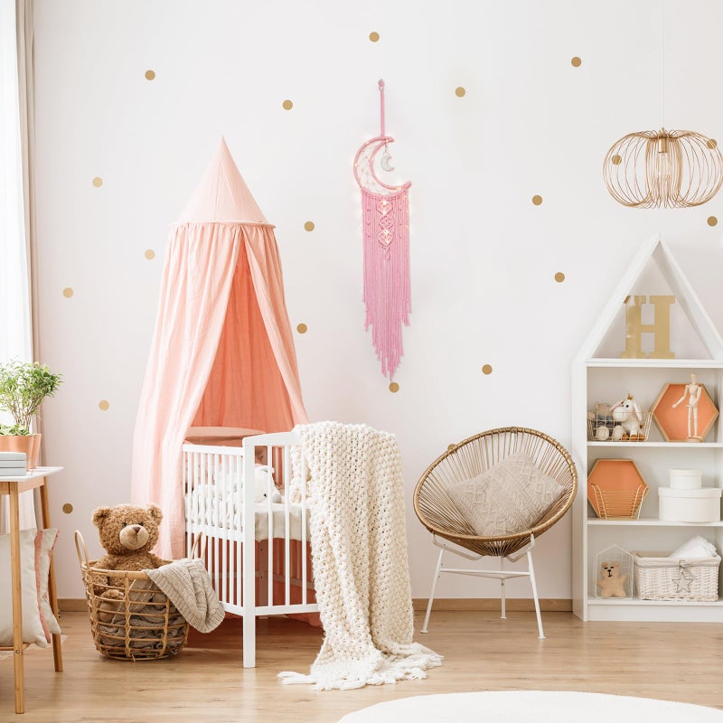 ANROYE Macrame Moon Dream Catcher for Girl, Pink Boho Crescent Dreamcatcher for Bedroom Adult, Handmade Kids Nursery Room Wall Hanging with Star Pendant for Teen, Bohemian Home Decoration Idea - Image 4