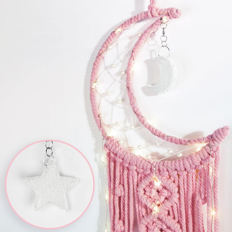 ANROYE Macrame Moon Dream Catcher for Girl, Pink Boho Crescent Dreamcatcher for Bedroom Adult, Handmade Kids Nursery Room Wall Hanging with Star Pendant for Teen, Bohemian Home Decoration Idea - Image 2
