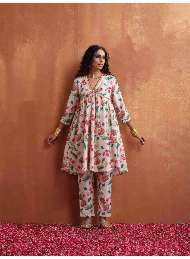 ترو برونز trueBrowns Off White Print Anarkali Kurta Co-ord Set