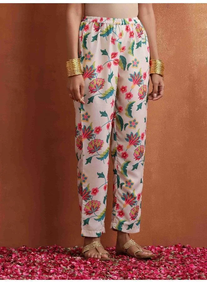 ترو برونز trueBrowns Off White Print Anarkali Kurta Co-ord Set