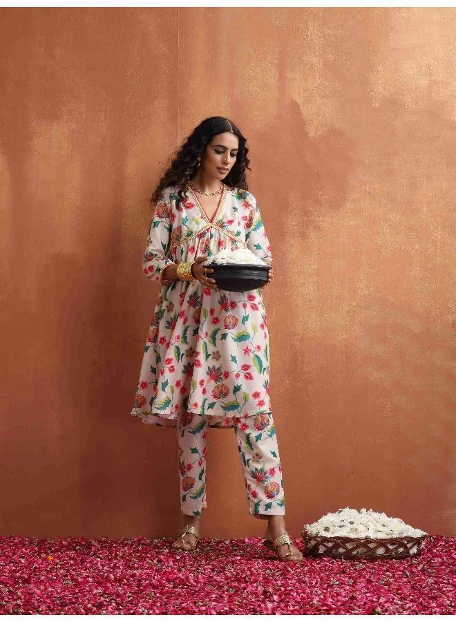 ترو برونز trueBrowns Off White Print Anarkali Kurta Co-ord Set